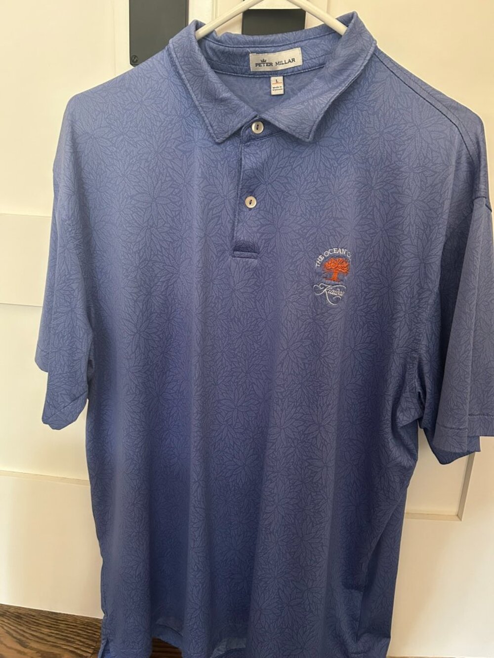 Peter Millar Blue Polo with Subtle Floral Pattern